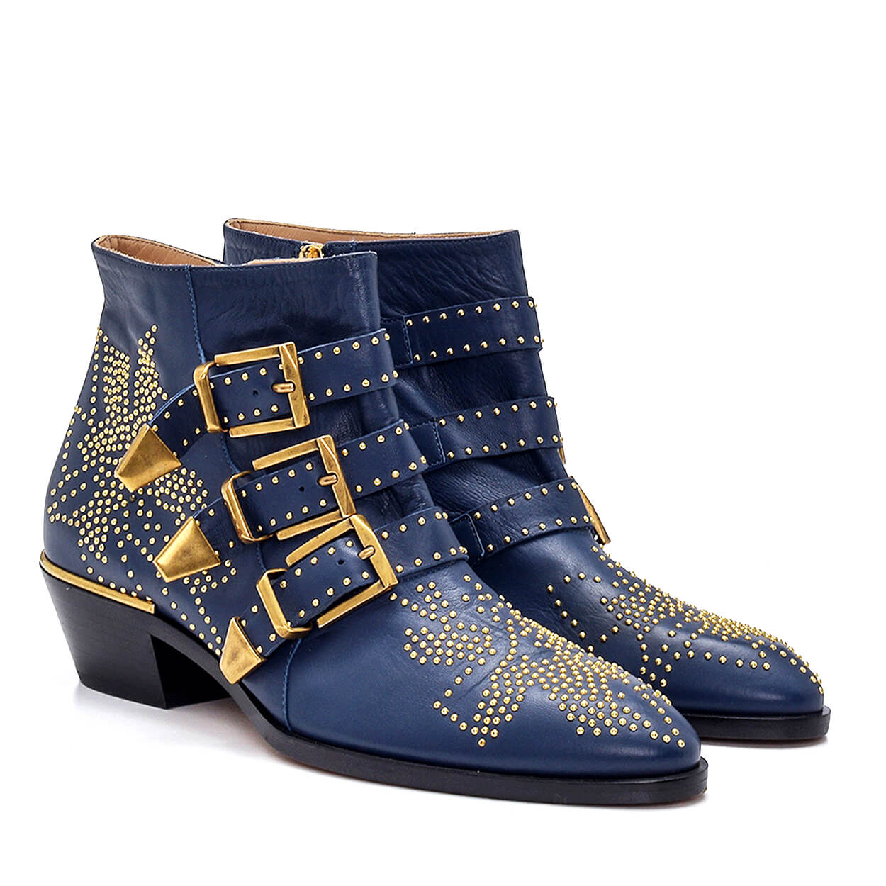 CHLOE - Navy Smooth Nappa Leather Strapped & Studded Susanna Boots